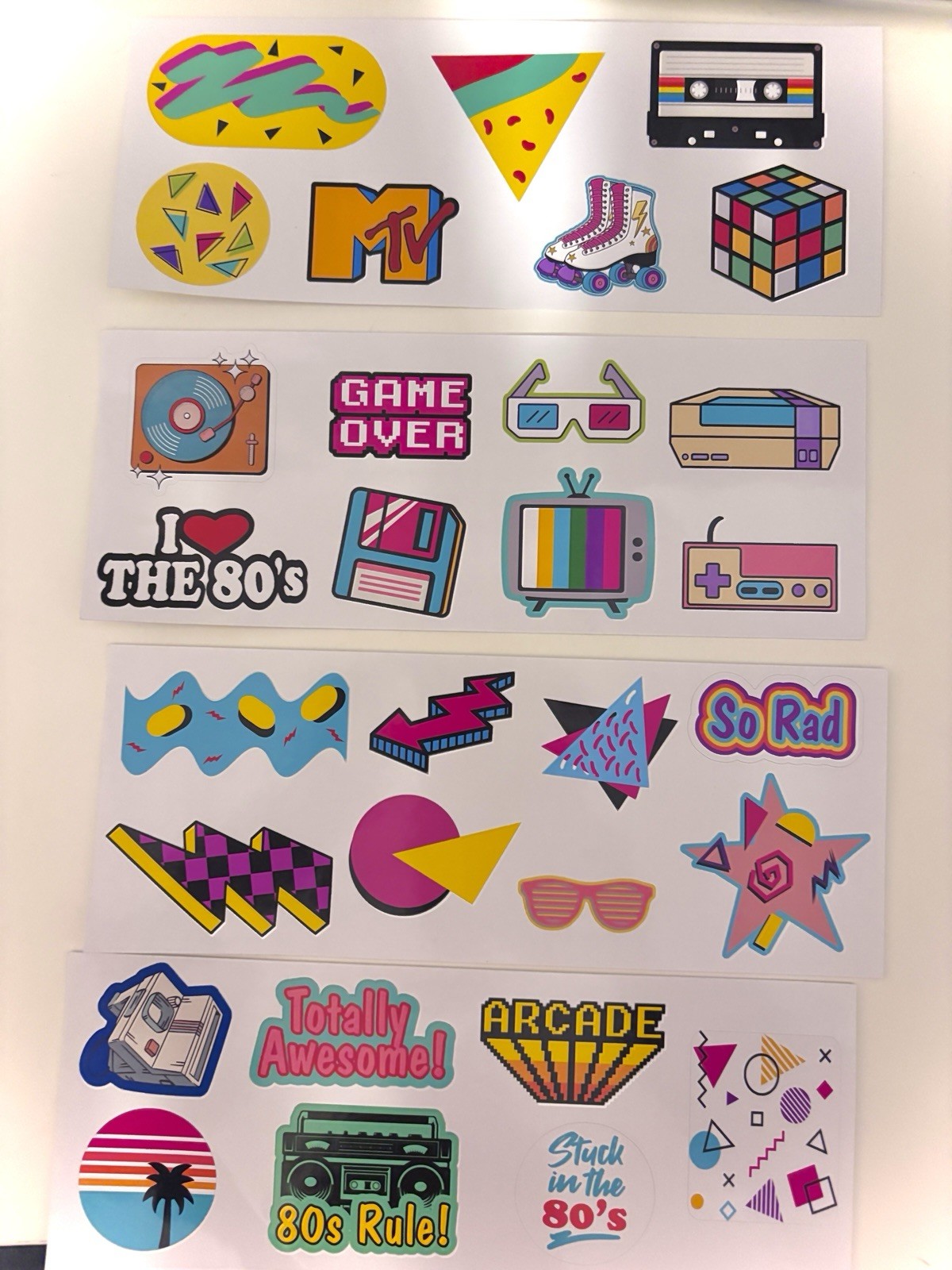 80's Themed Sticker Sheets, Retro 1980's Pop Culture Art, 80's Neon Aesthetic