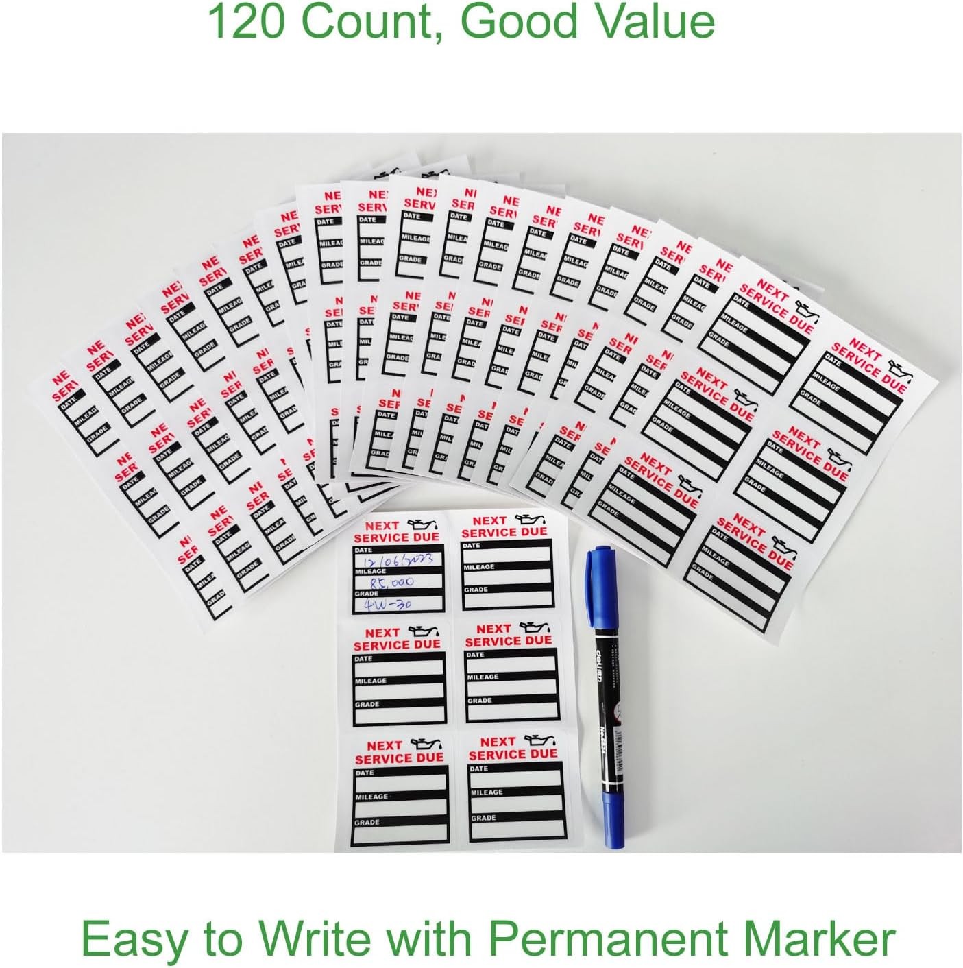 Oil Change Stickers Static Cling, 120pcs 2×2 Inches Reminder Clear