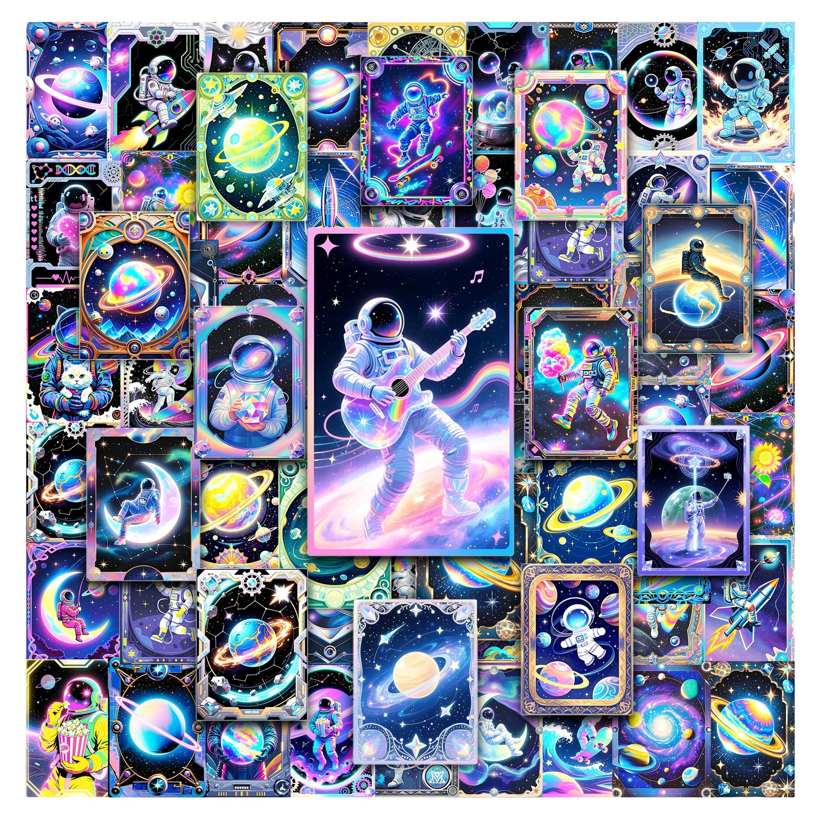 55 Pcs Iridescent Space Water Bottle Stickers for Kids, Fantasy Astronaut Pla…