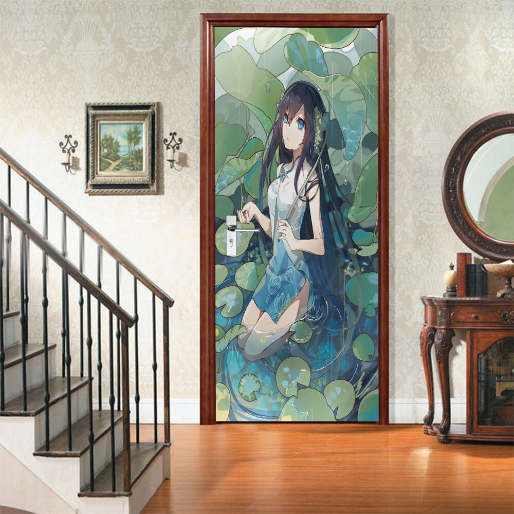 WALL, DOOR STICKER – Vintage Bookshelf Scenery Self-adhesive Mural Decals Cover