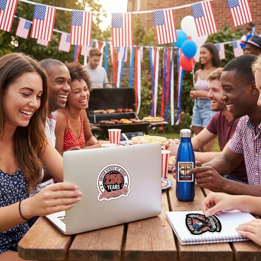 America 250th Anniversary Stickers (24 PCS), 250th Anniversary USA Stickers 1776