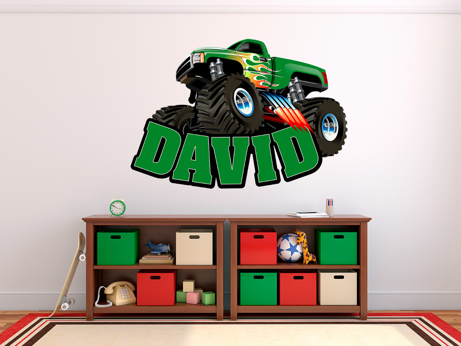 Personalized Monster Truck Name Wall Decal Sticker for Boy-Custom Room Decor Art