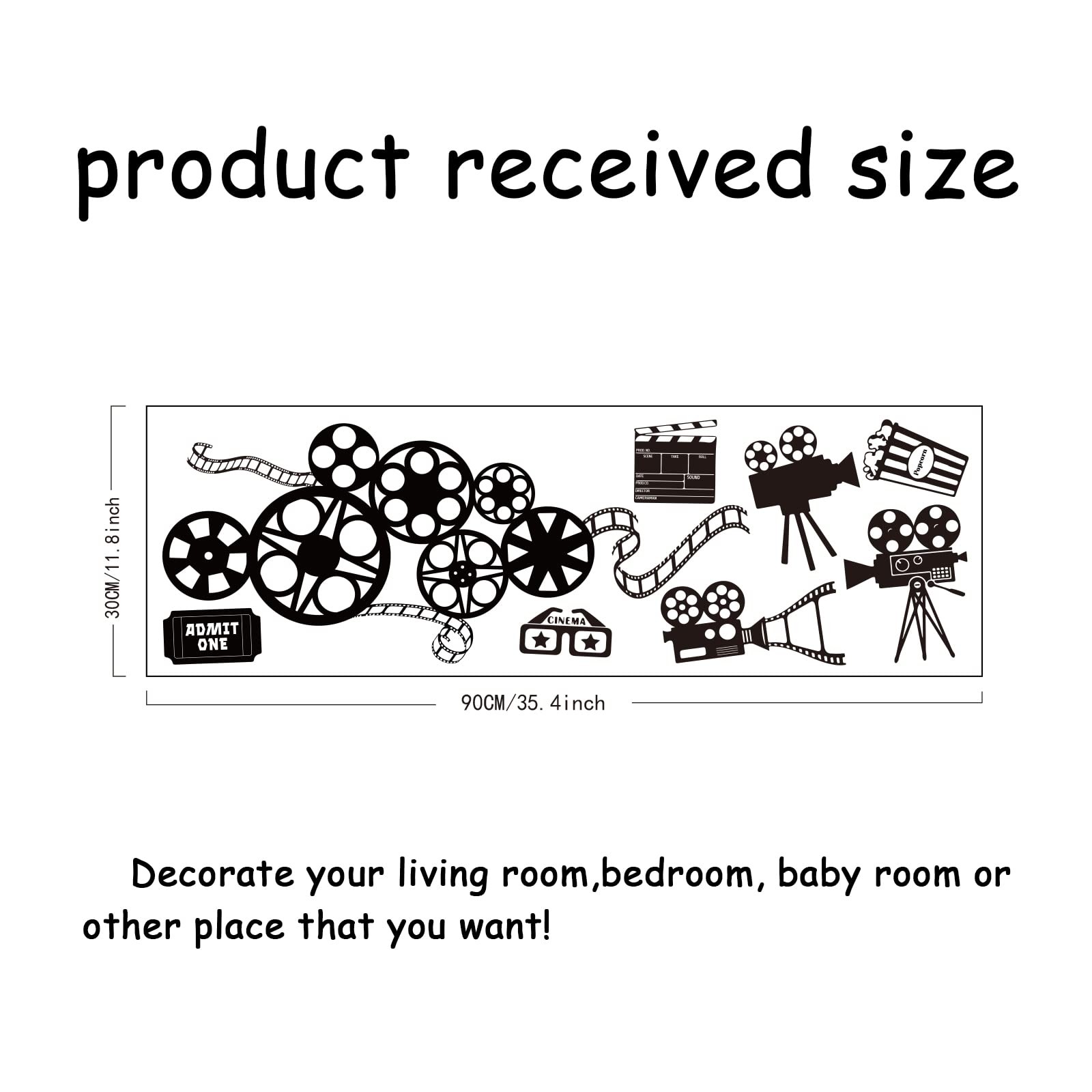 Movie Reel Wall Decor Movie Elements Wall Sticker Filmstrip Popcorn Decals Vi…