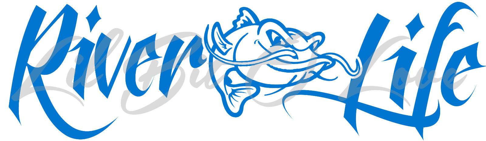 River Life Decal with Mean Catfish 22.5 x 5.6 Sticker Fishing Fisherman Cat