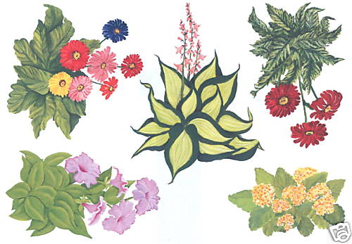 FLOWERS ASSORTED GARDEN WALL DECAL TRANSFER ORIGINAL ARTWORK HAND PAINTED