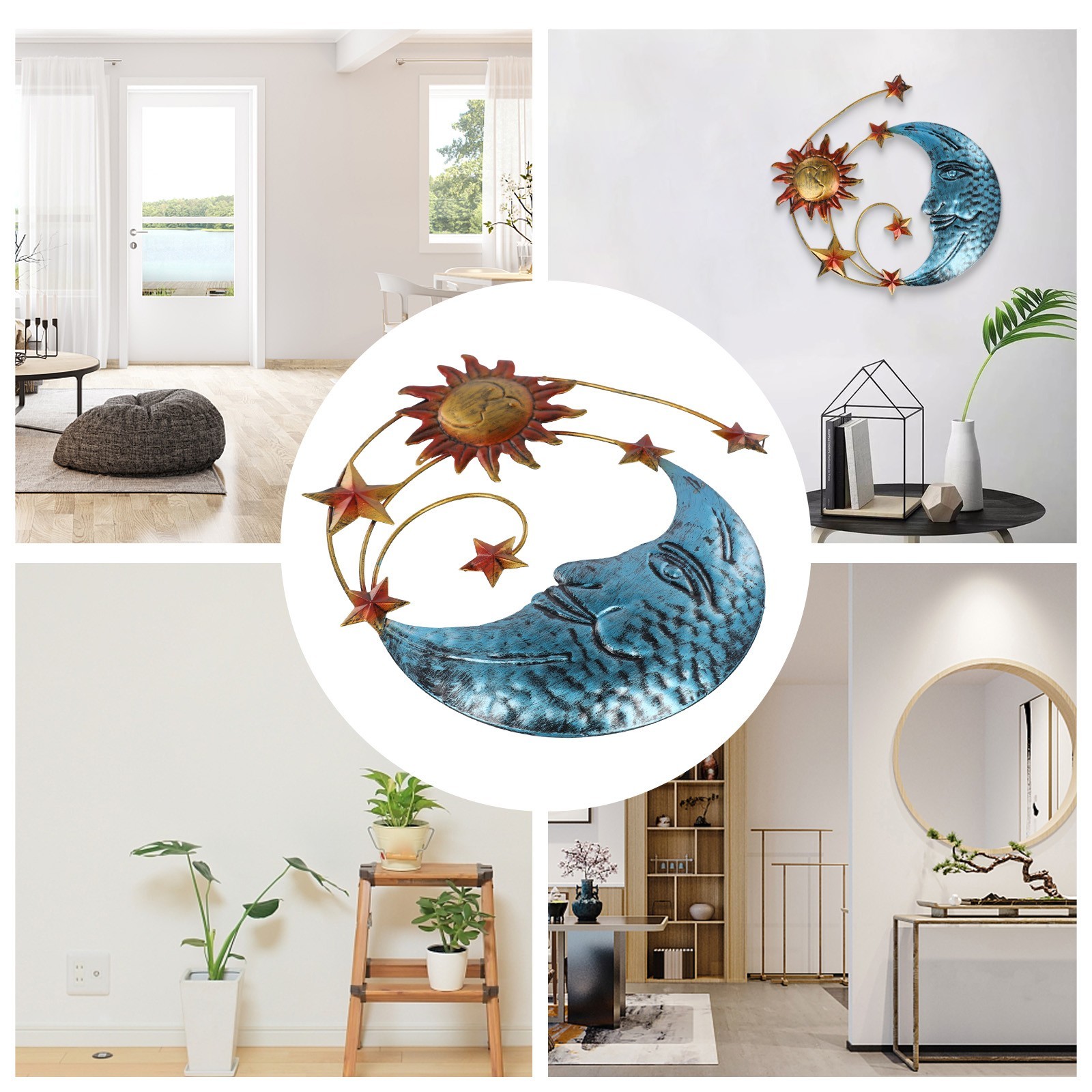 Charming Outdoor/Indoor Metal Moon and Sun Wall Decor Enchanting Design