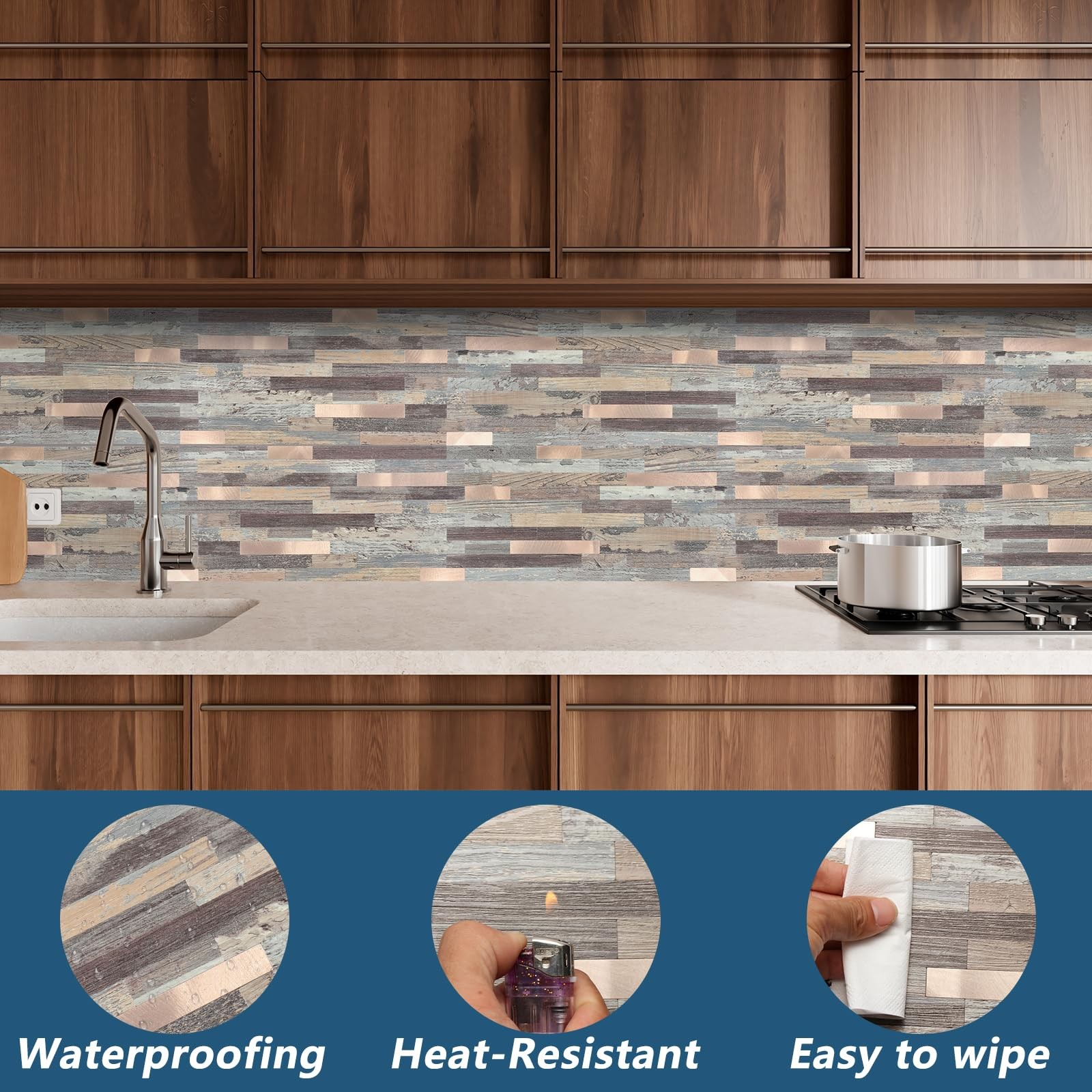 40 Sheets Peel and Stick Stone Metal Backsplash Tiles, PVC Wall Tiles Stick o…