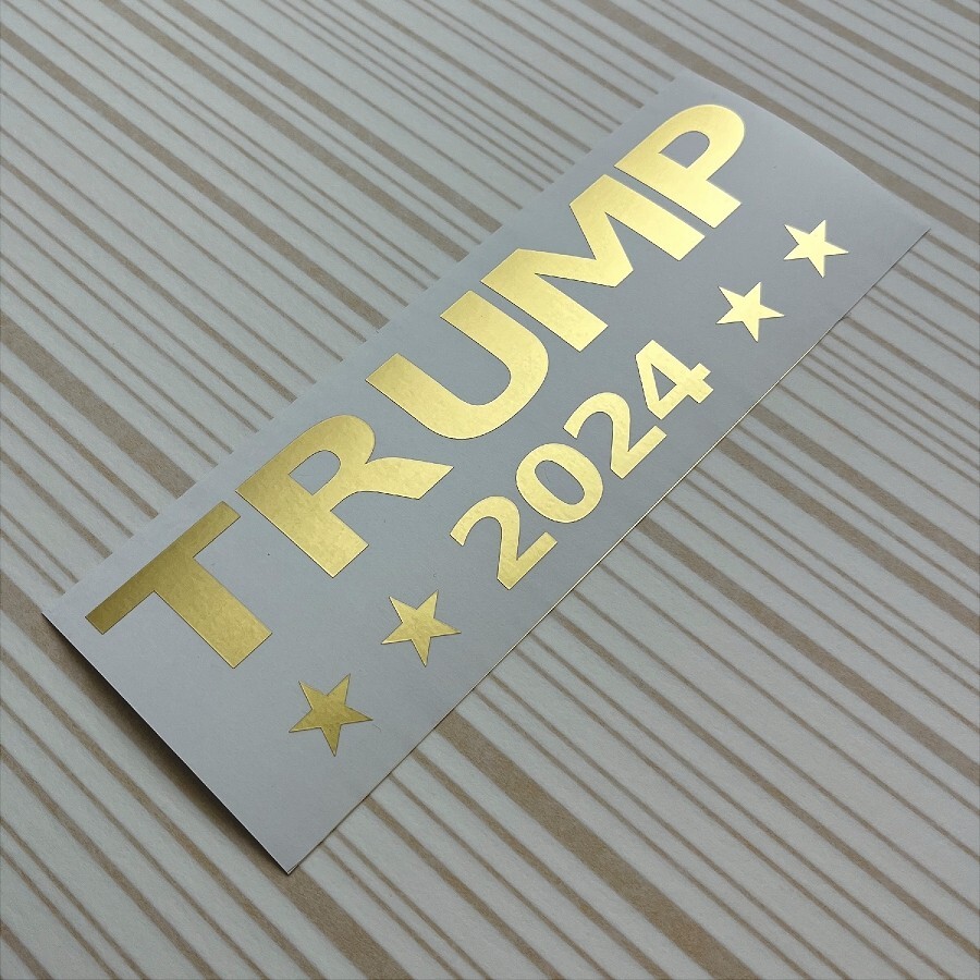 TRUMP 2024 Large Shiny Gold Vinyl Decal Window or Bumper Sticker 8" x 2.5" 