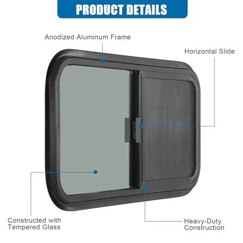 Horizontal RV Windows- 24" W x 20" H – Tinted Sliding RV Window with Net