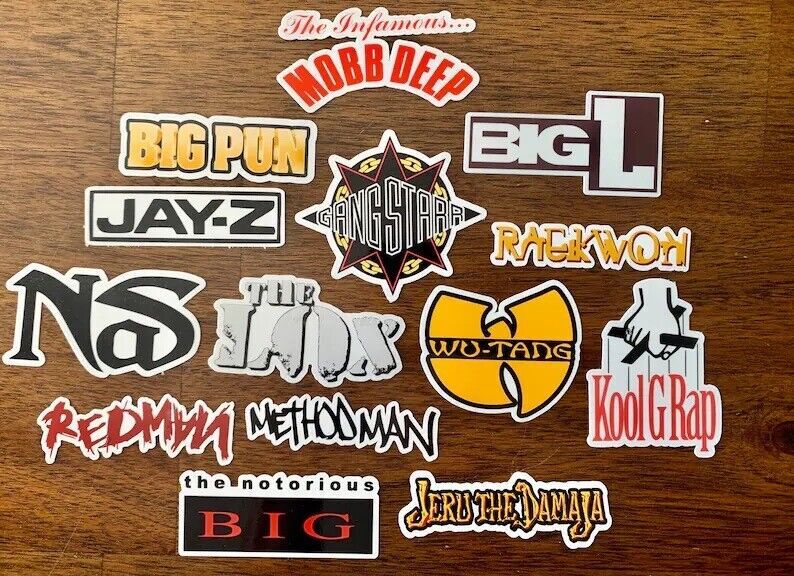 15 90's Rap Logo Sticker Pack – Clear, Holographic, or White- Jay-Z Nas Hip-Hop