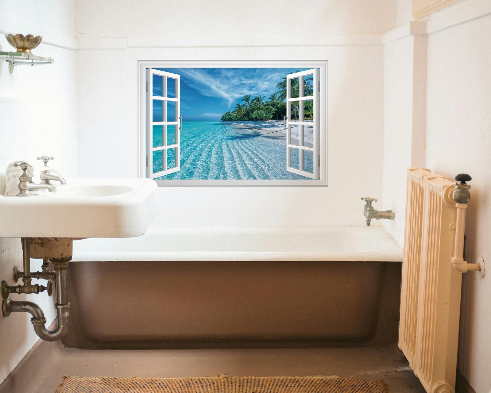 Fake Window Wall Mural – Summer Beach Faux Window Wall Sticker for Wall Decor…