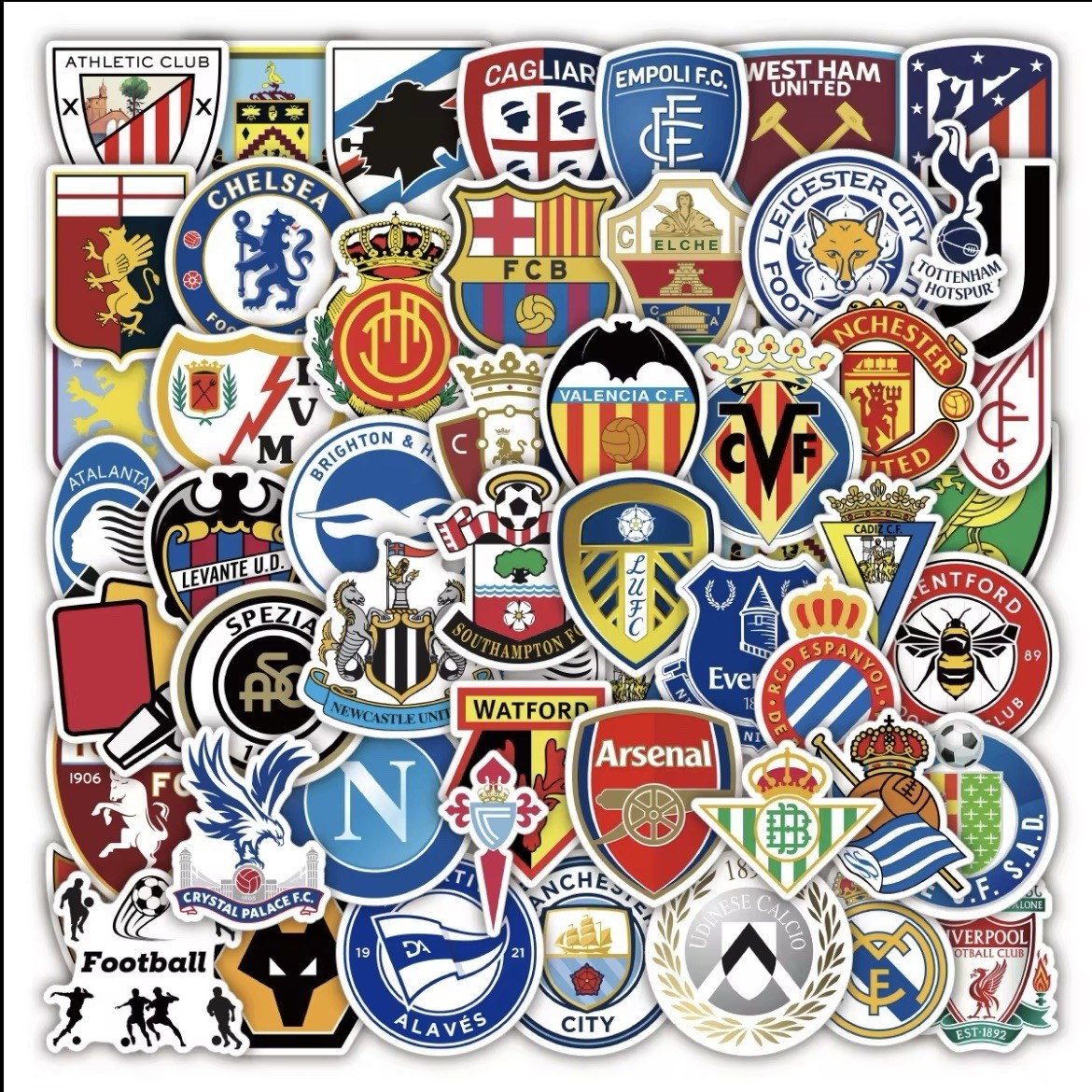 100pcs Waterproof Vinyl Stickers International Soccer Teams Football Club Logo