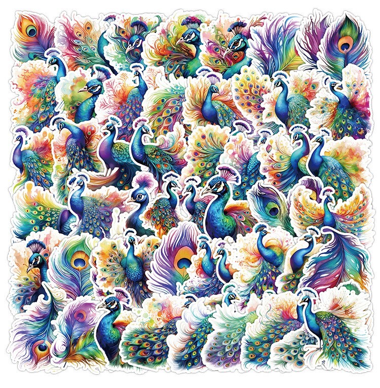 50Pcs Stickers Peacock Peafowl Laptop Luggage Phone Skateboard Car Fridge Vinyl