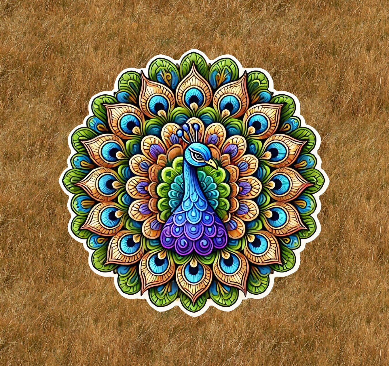 Beautiful peacock in a mandala design sticker decal – many sizes available