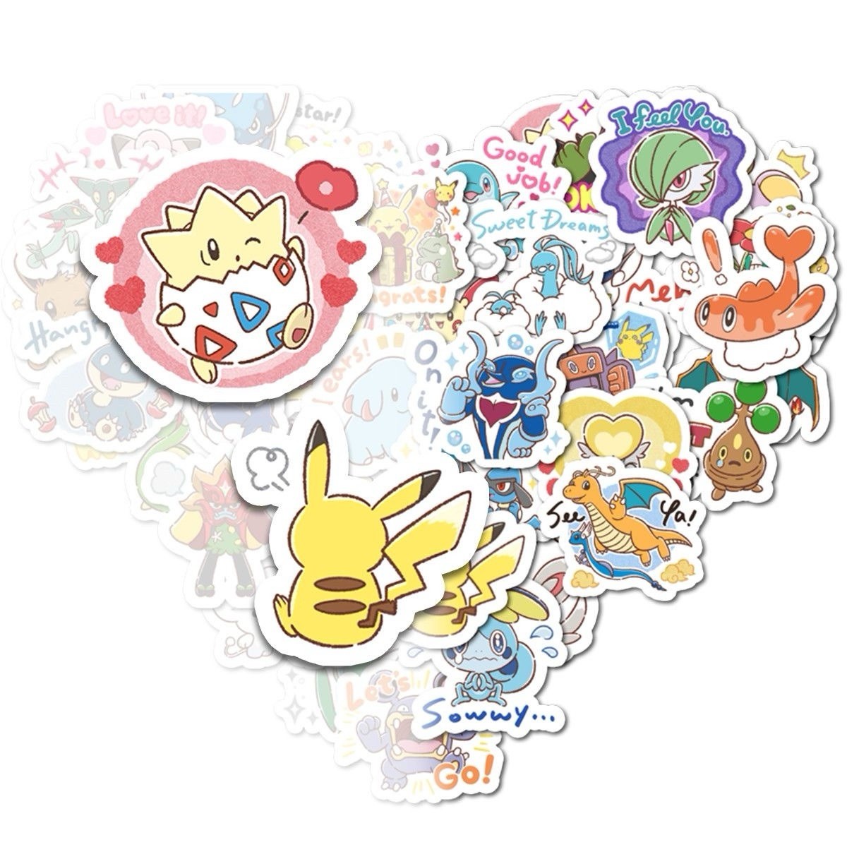 40pc Pokémon Cute Emoji Sticker Pack Pikachu Togepi Kawaii Laptop Decals Set