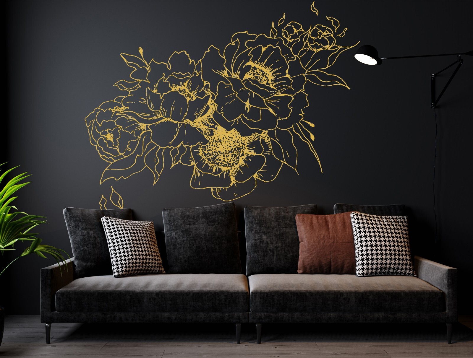 Peony Wall Vinyl Decals, Gold Peonies Flowers Stickers for Room Decoration se184