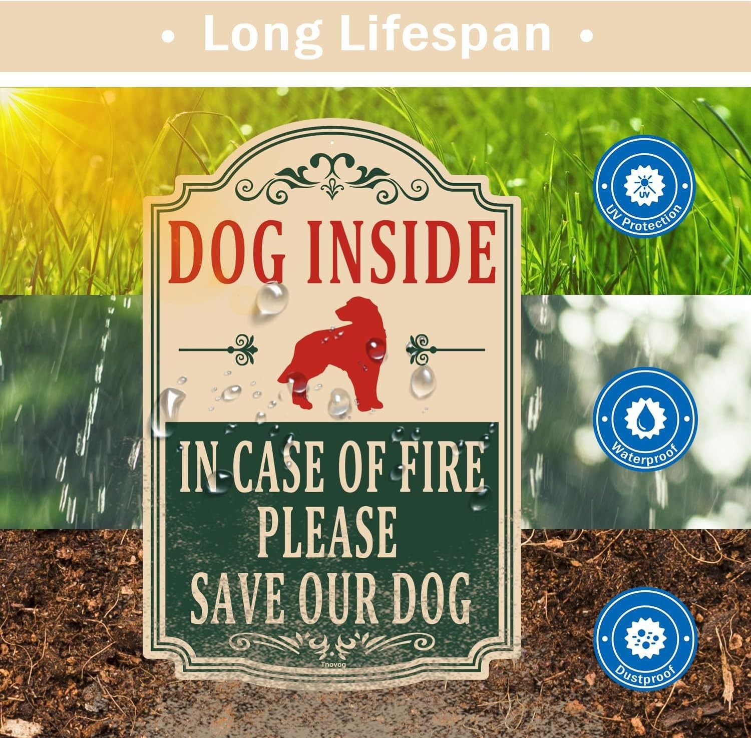 Pet Safety Sign – Dog Inside, Save Our Dogs – Reflective Metal, Weatherproof, 12