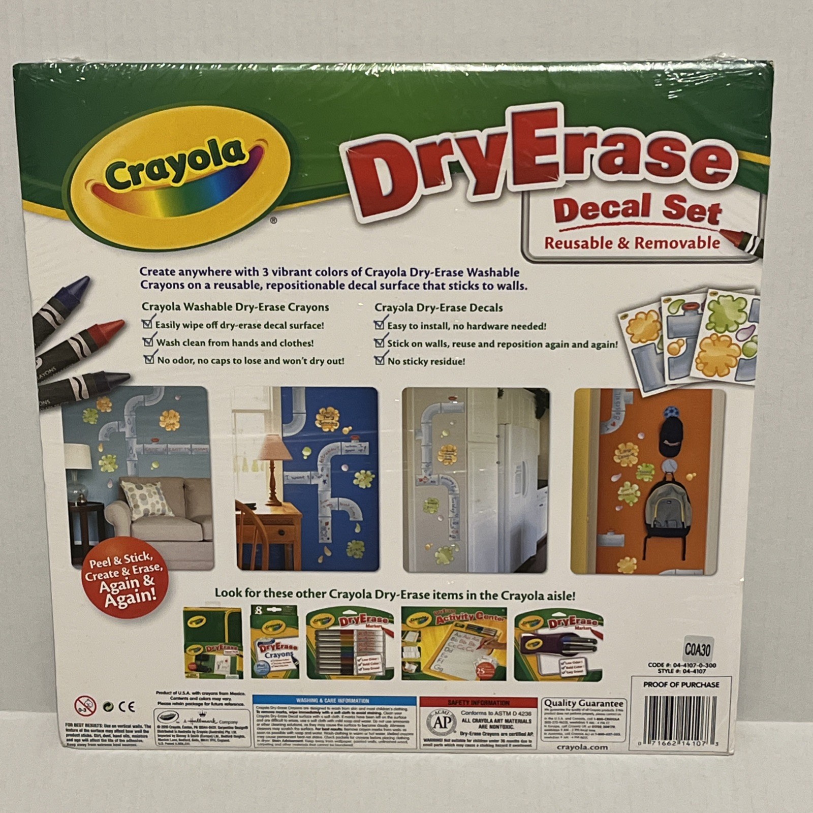 Crayola Dry Erase Wall Decals Pipe Dreams Washable Repositionable w/ Crayons