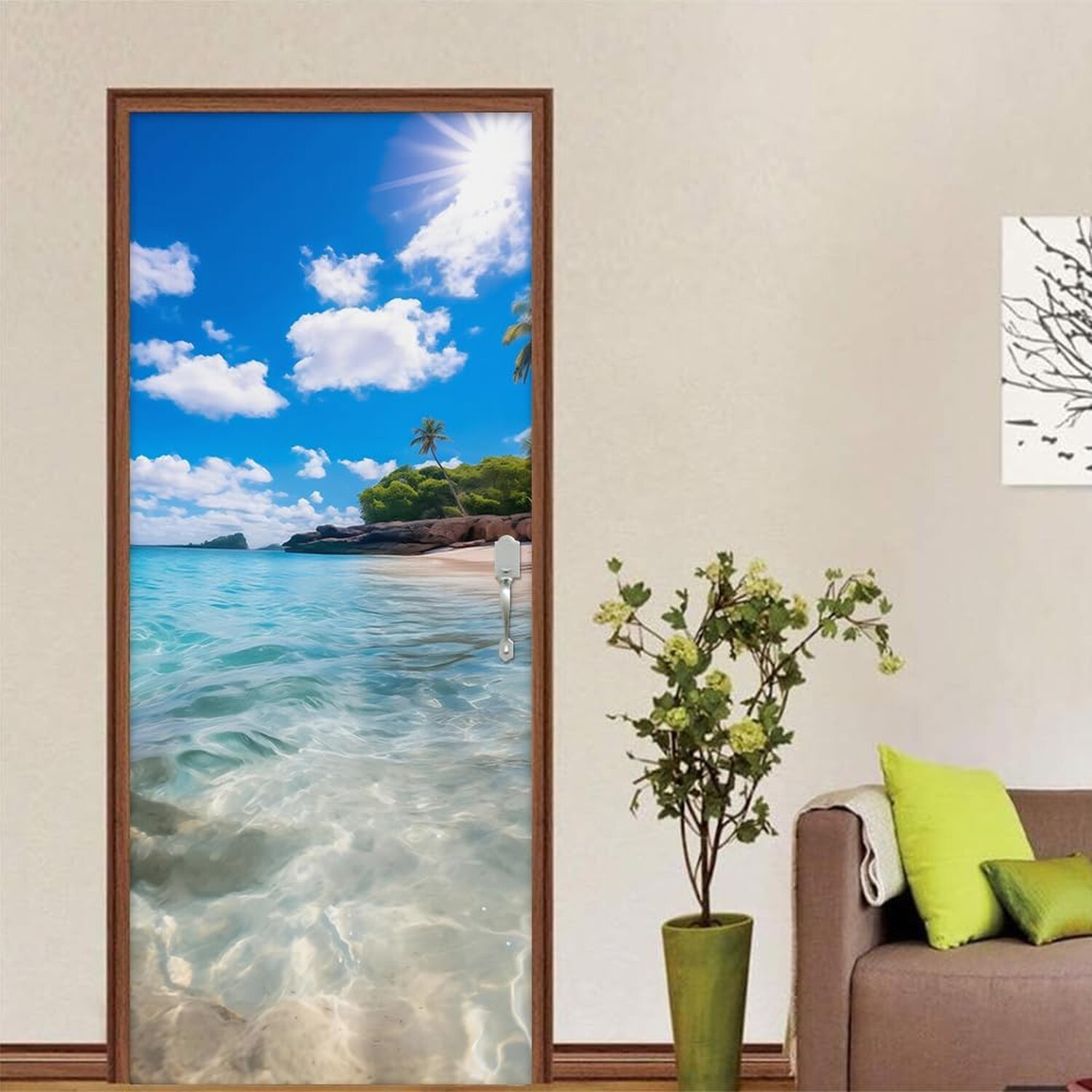 REDAMANCY Sunshine Island Beach Seashore Landscape Peel and Stick Door Sticke…