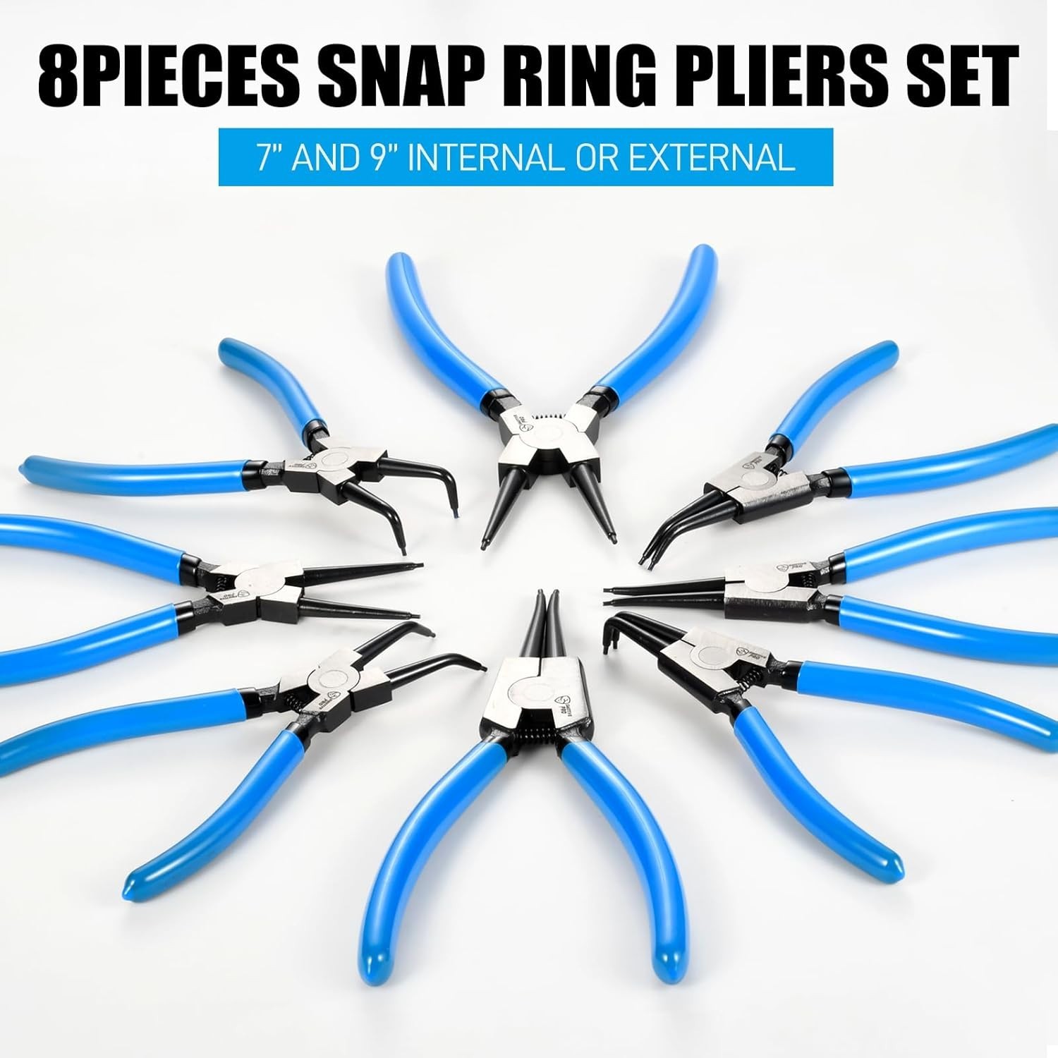 8-Piece Precision Snap Ring Pliers Set – 7" & 9" Internal/External Circlip Tools