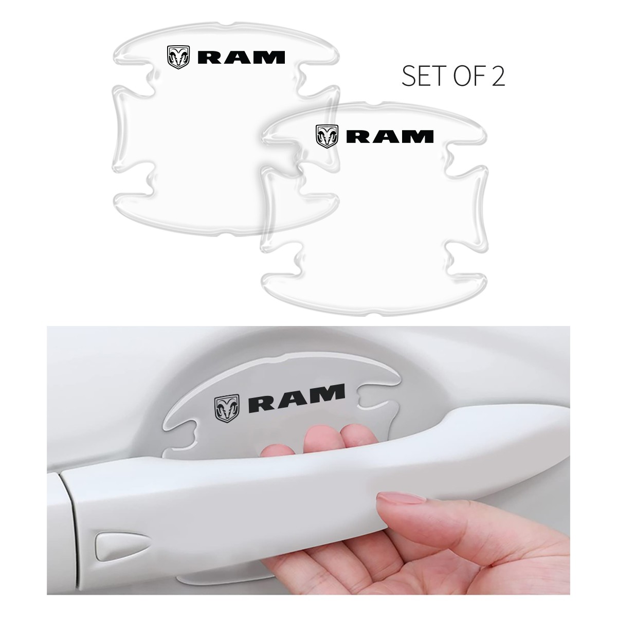 RAM Logo Universal Car Door Handle Cup Protector Clear Decal Sticker