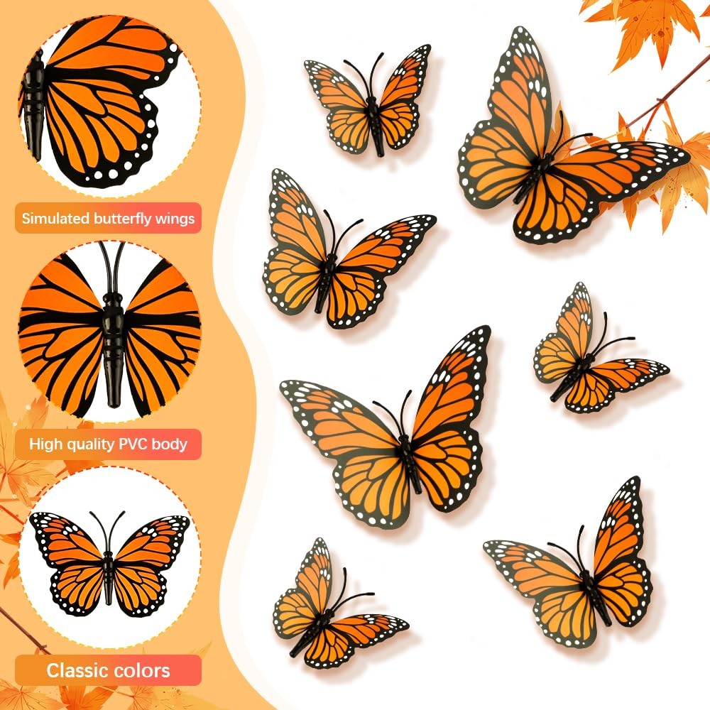 12 Pcs Monarch Butterfly Decorations 3D Day of the Dead Artificial Butterflies