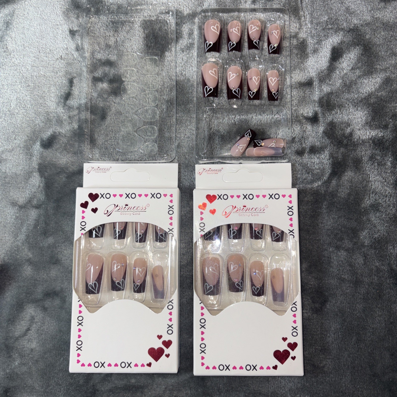 36 PCSLove and Hearts Press On Nails Medium Square Wine Red Heart F
