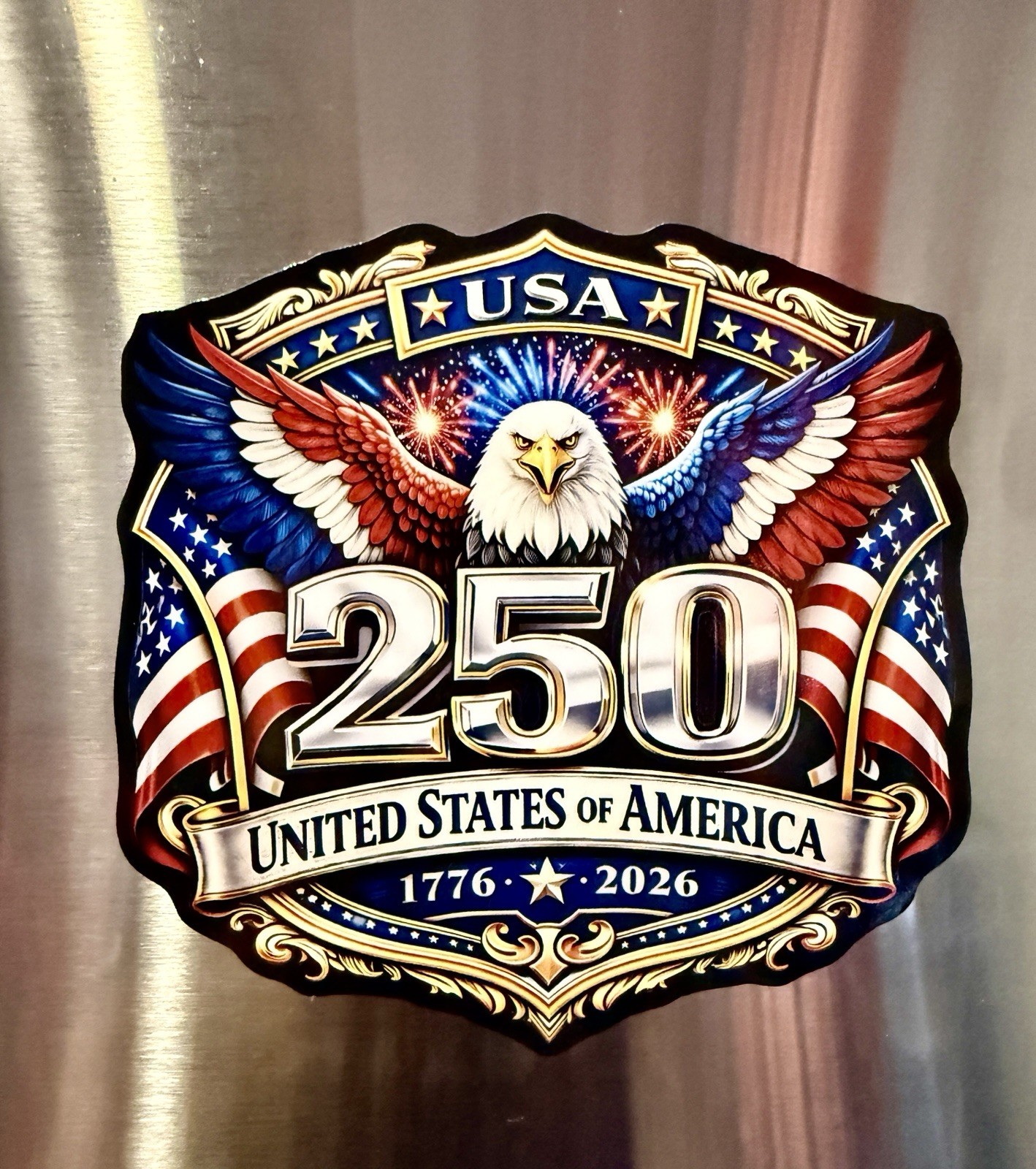 America Celebrating 250 Years Large 7×7 In Magnetic Decal Eagle Patriotic Design