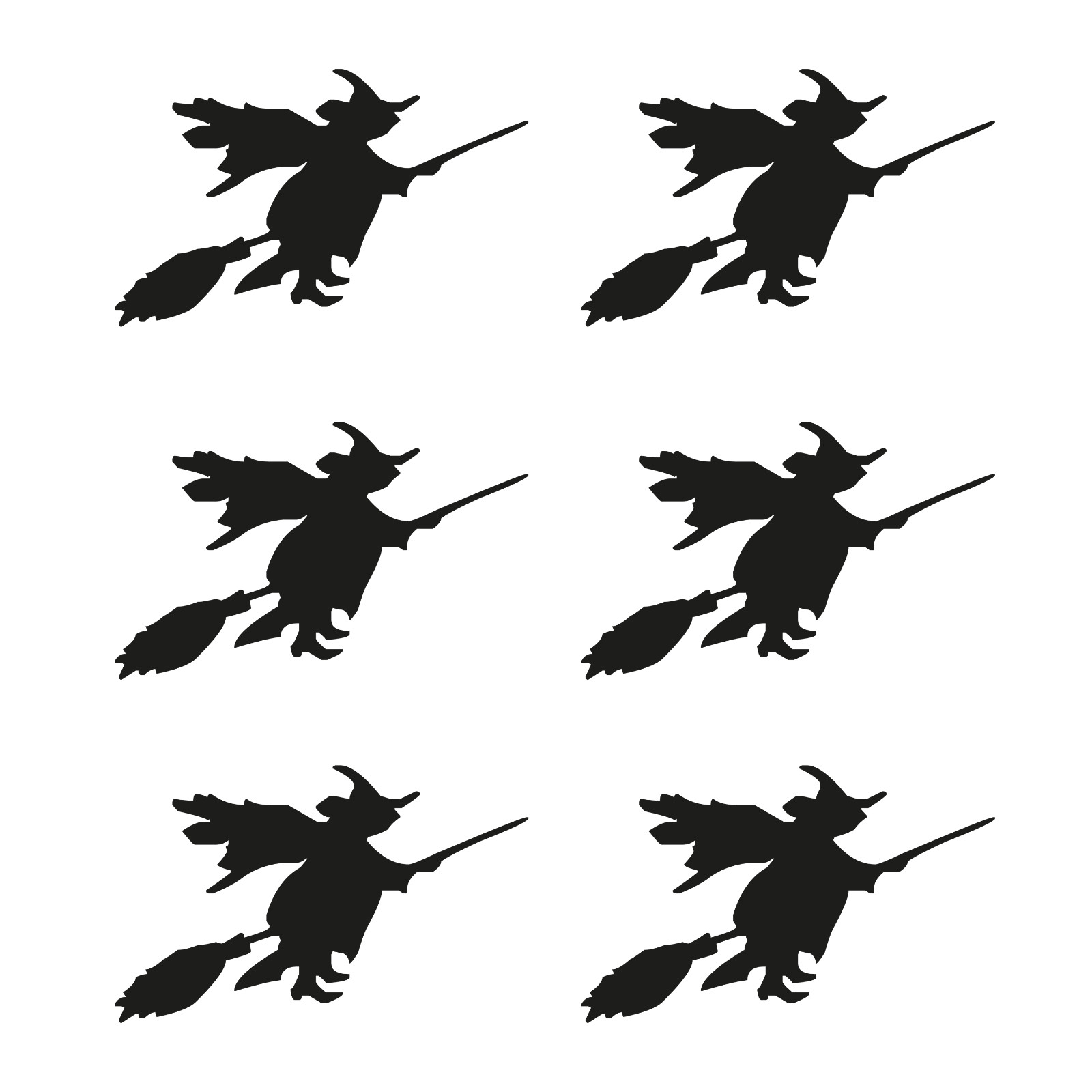 6 Witch Silhouette Decals | Halloween Window Stickers | Flying Broom Vinyl Cling