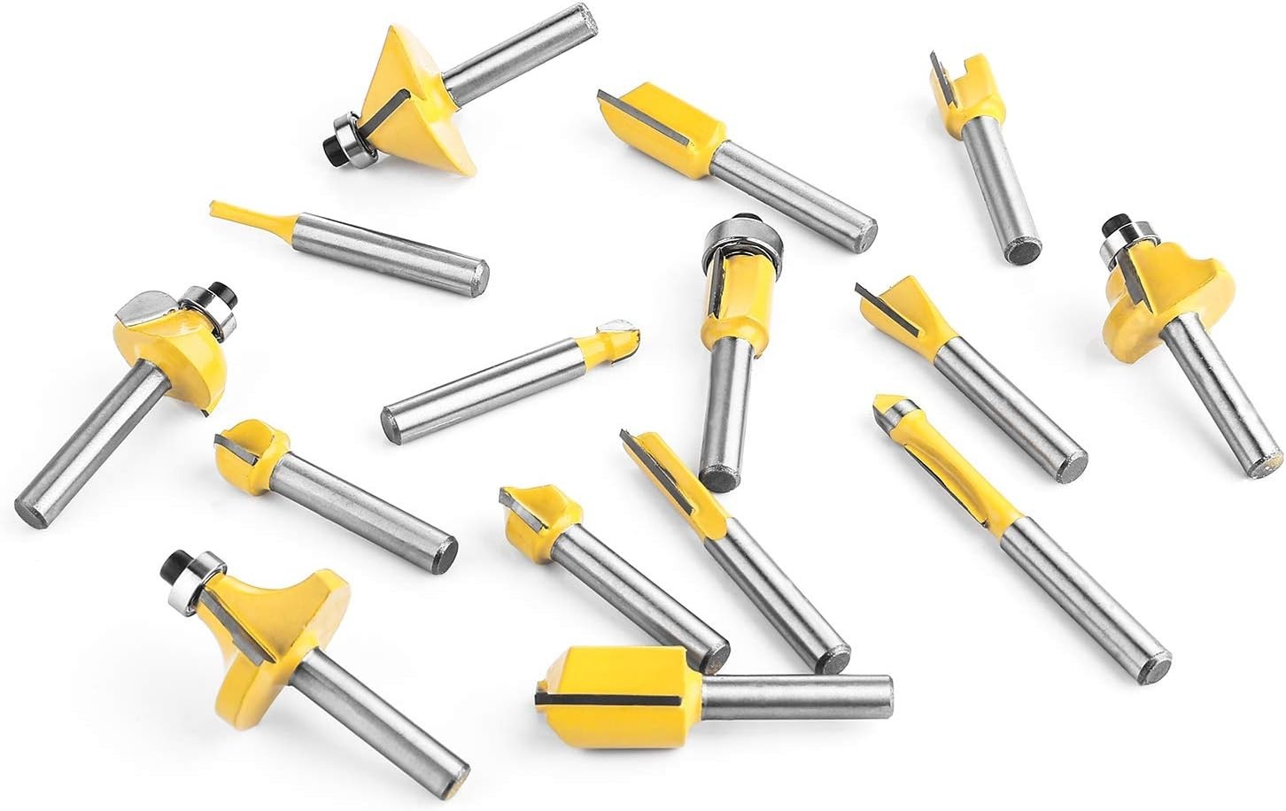 Router Bits Set of 15 Pieces Woodworking Tools for Beginners 1/4 Inch