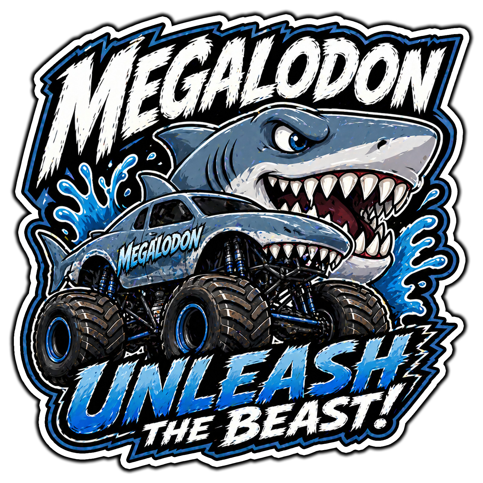 Megalodon Unleash The Beast #1 Monster Jam Sticker Waterproof Vinyl Decal DieCut