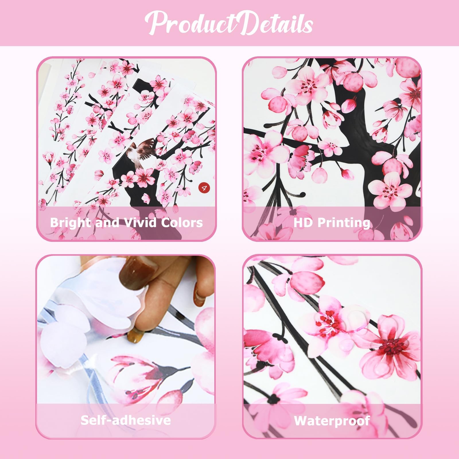 Lilac Wall Decoration Large Cherry Blossom Tree Wall Stickers, 4 Sheets Sprin…