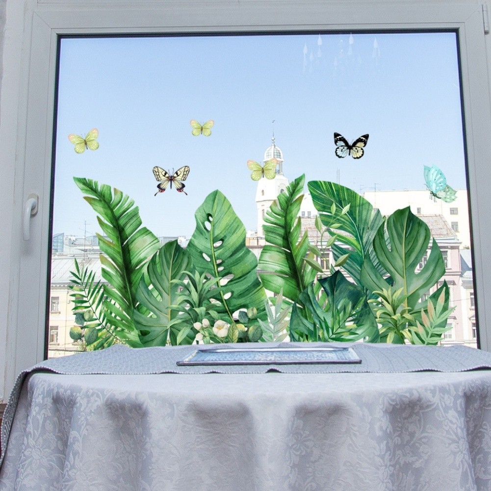 Green Botanical Butterfly Static Cling Window Sticker 11.81 x 23.62 in