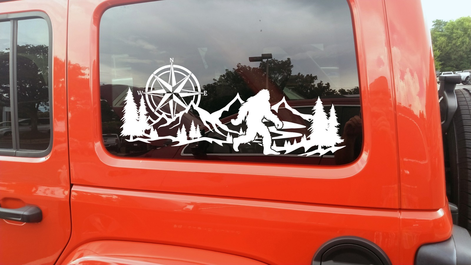 Mountains Compass Bigfoot Vinyl Decal Sticker – Sasquatch Hiking Camping RV Car