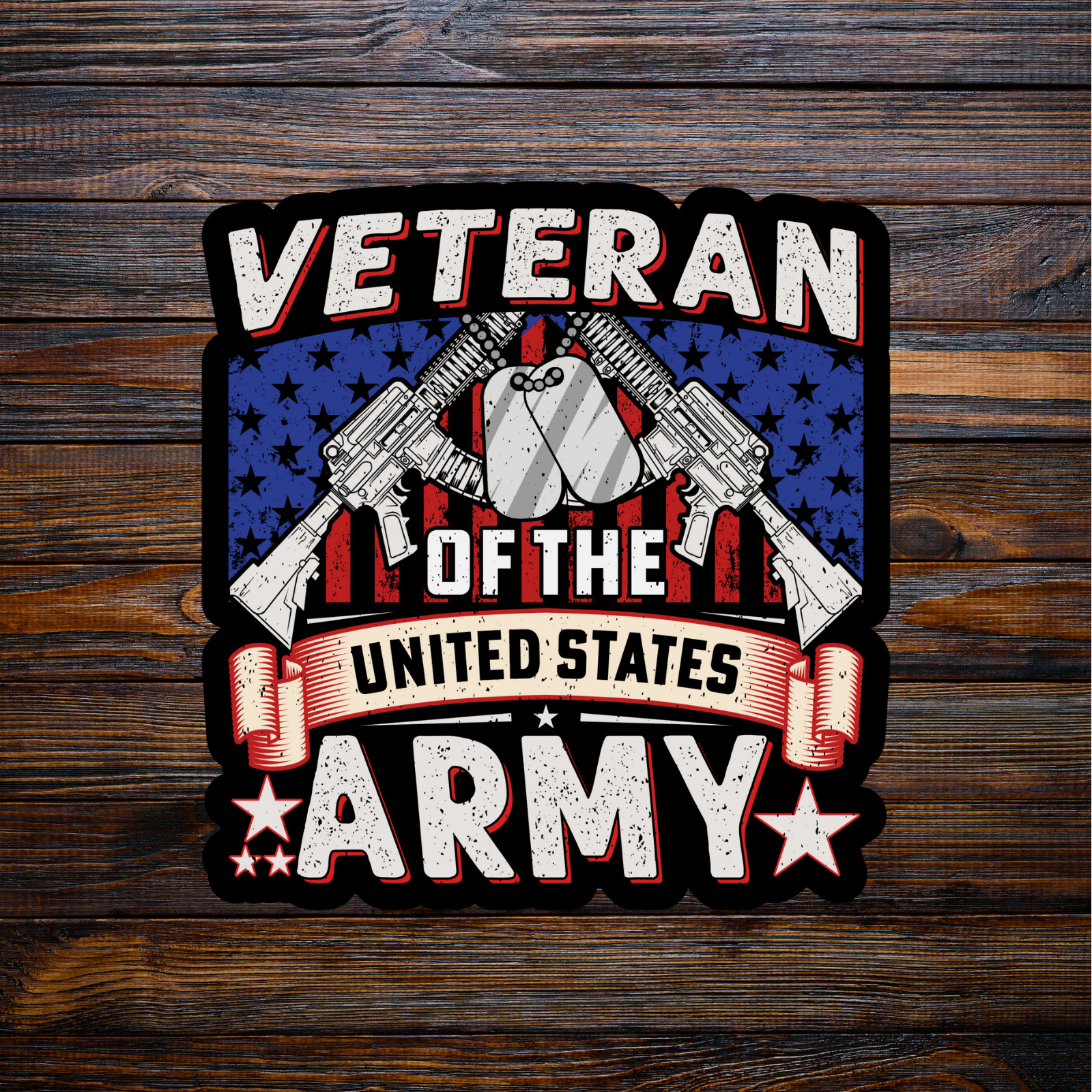 Military sticker vinyl decal veteran of the United States army guns flag