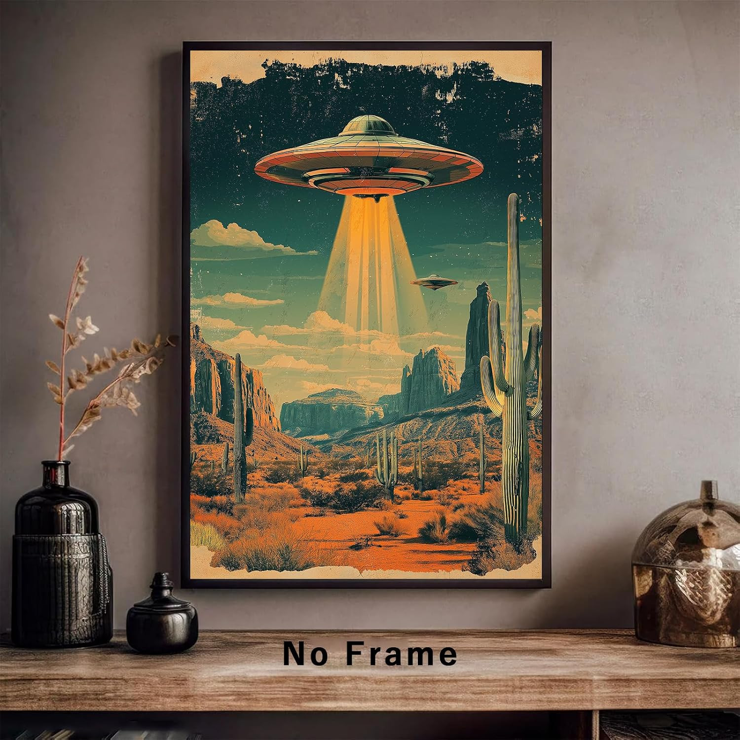 Retro 70'S Desert Ufo Wall Art Alien Art Poster for Living Room Retr