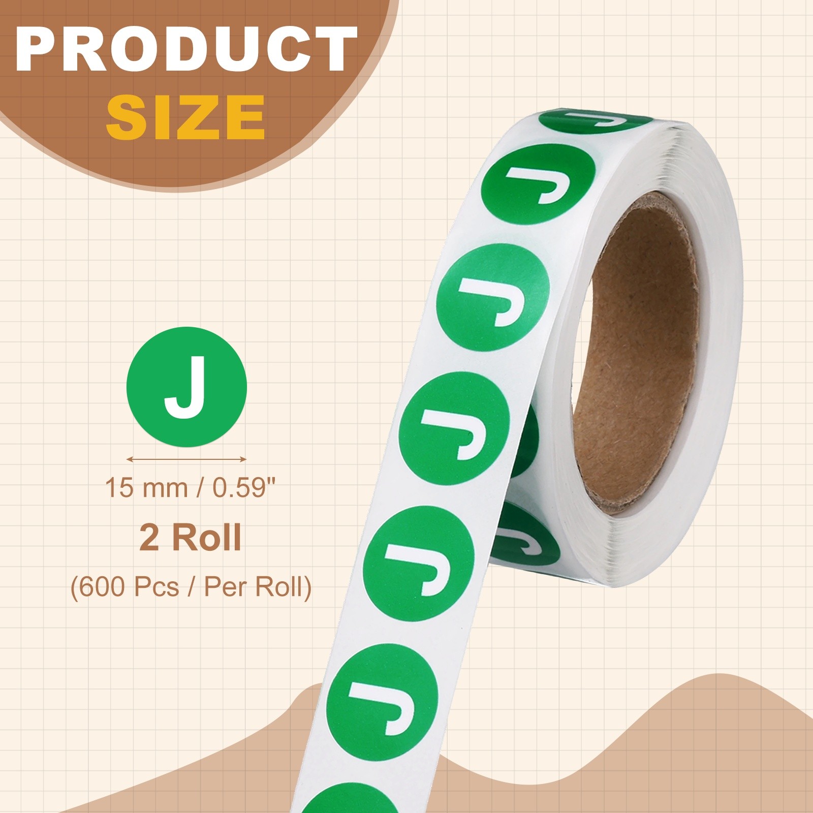 0.6" Letter Stickers, 1200Pcs Alphabet Stickers Letter J for Office, Green
