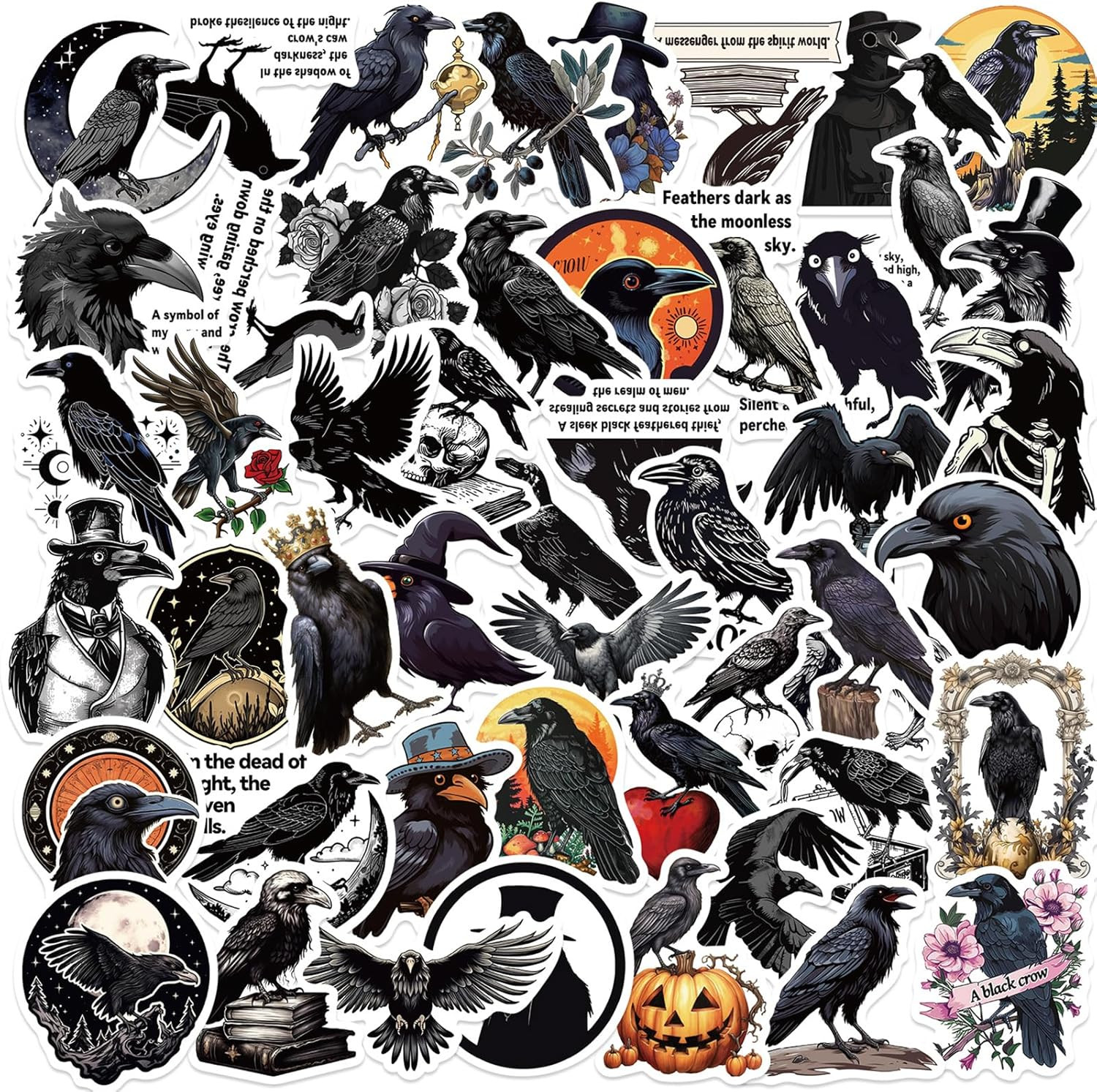 50PCS Crow Stickers, Raven Bird Water Bottle Laptop Sticker Gothic Style Part…
