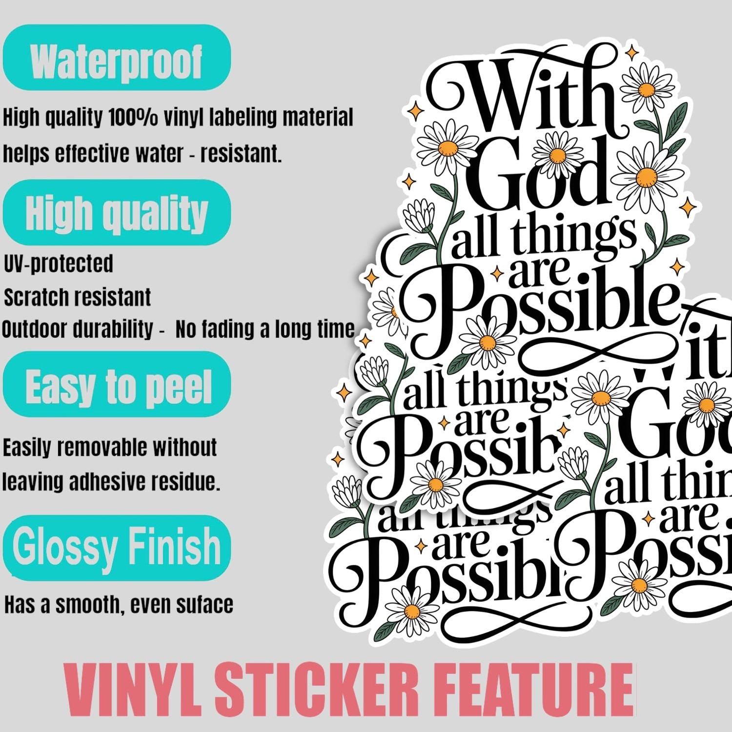 4Pcs Christian Bible Verse Stickers: Waterproof Vinyl Decals
