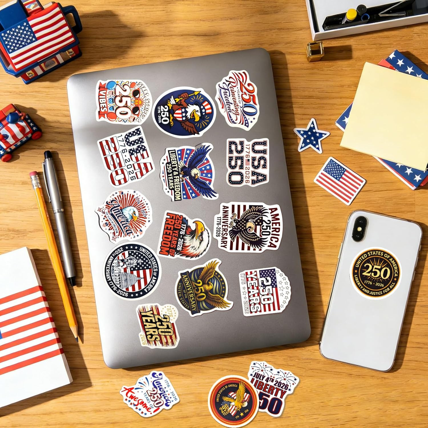 110Pcs America 250Th Anniversary Stickers, Retro American Style Waterproof Vinyl