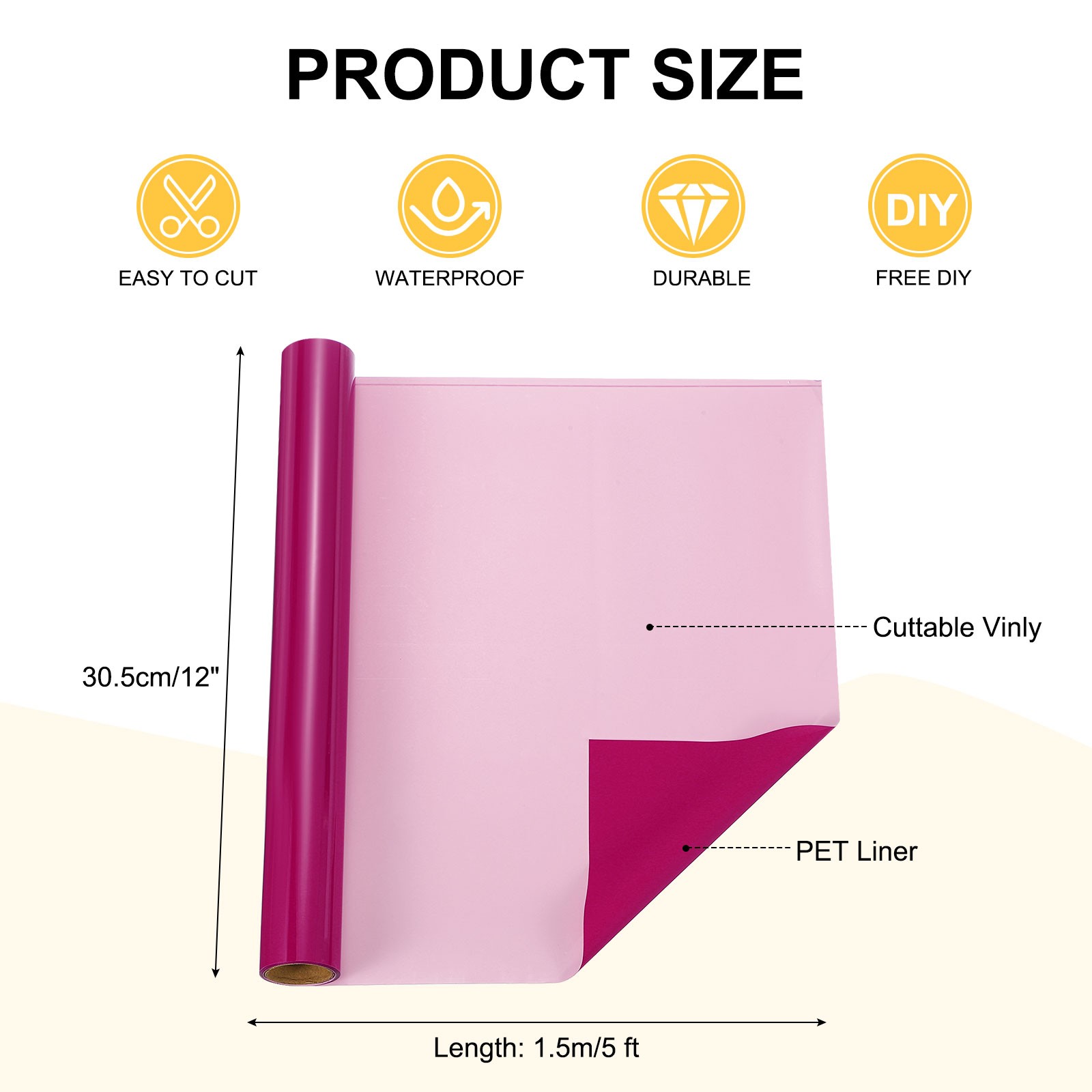 "Red Pink Permanent Vinyl Roll, 12 inches x 5 feet for"