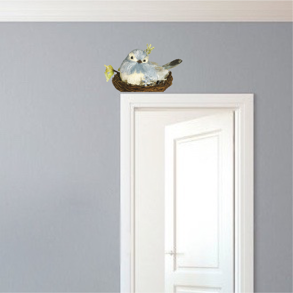 Cute Nesting Bird Wall Decal Mural Floral Nest Blue Flowers Small Flower, b37