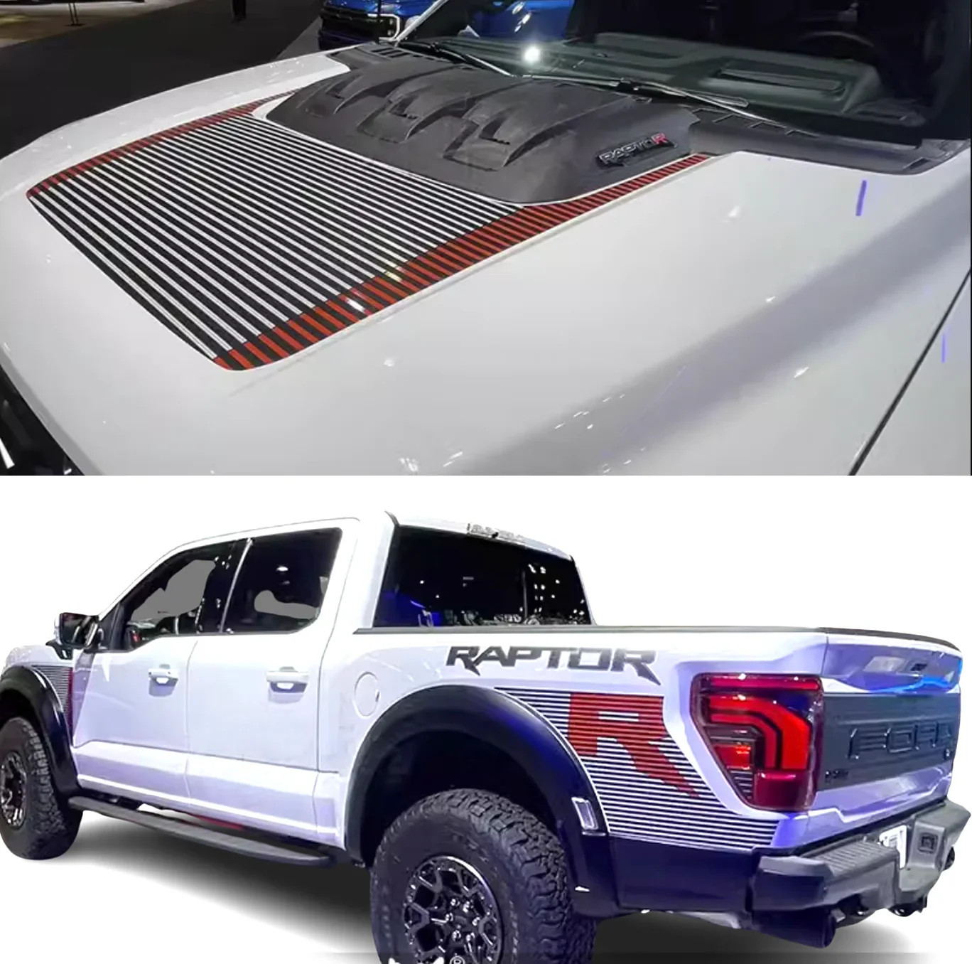Aftermarket Sport R Bedside & Hood Stripe Decal Kit for Ford F-150 Raptor (2024)