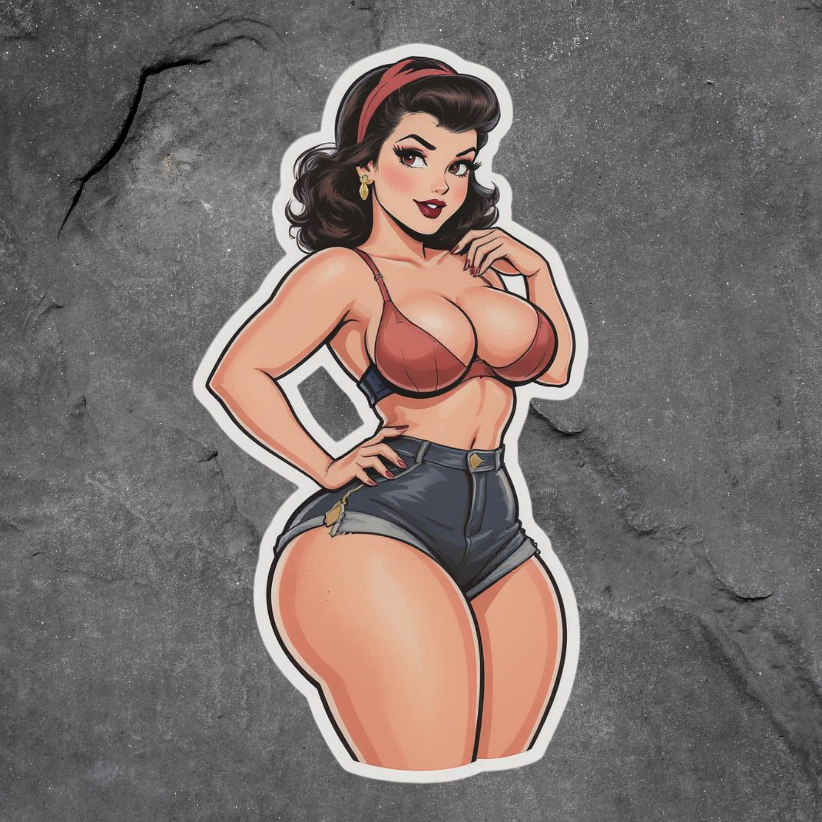 Pinup Girl Sticker Vinyl Decal Retro Style High Waisted Shorts Busty Cartoon