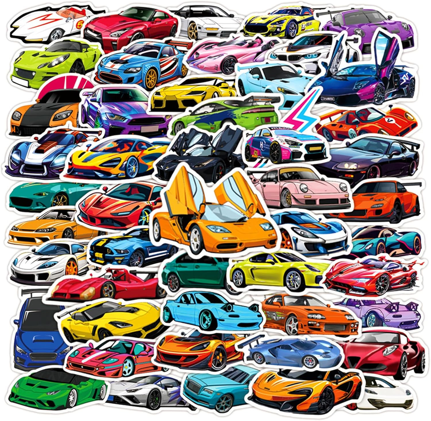 50pcs Kids Car Stickers Pack Waterproof Vinyl Racing Sports Cartoon Decals Set