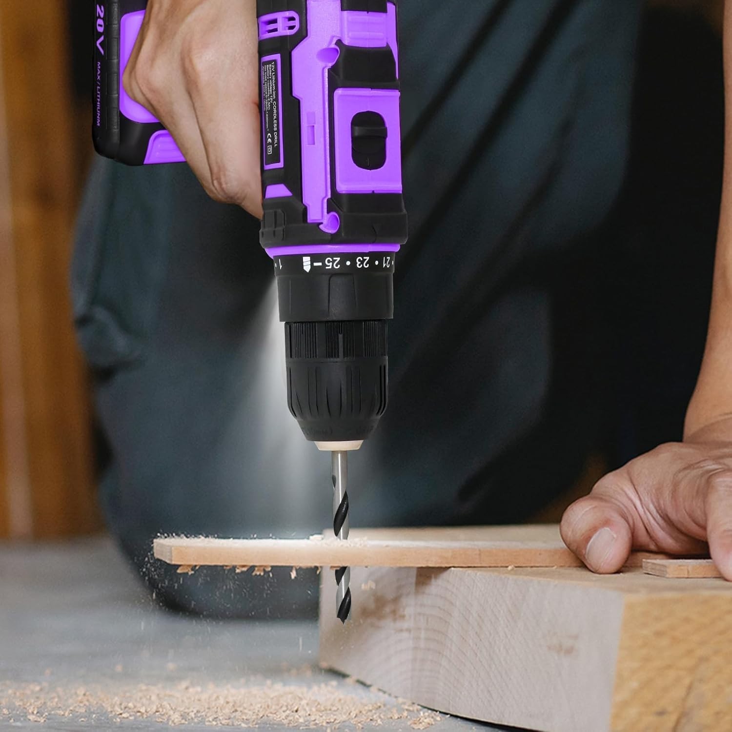 Purple Cordless Drill Set,20V Drill Driver with Battery and Charger,3/8-Inch …