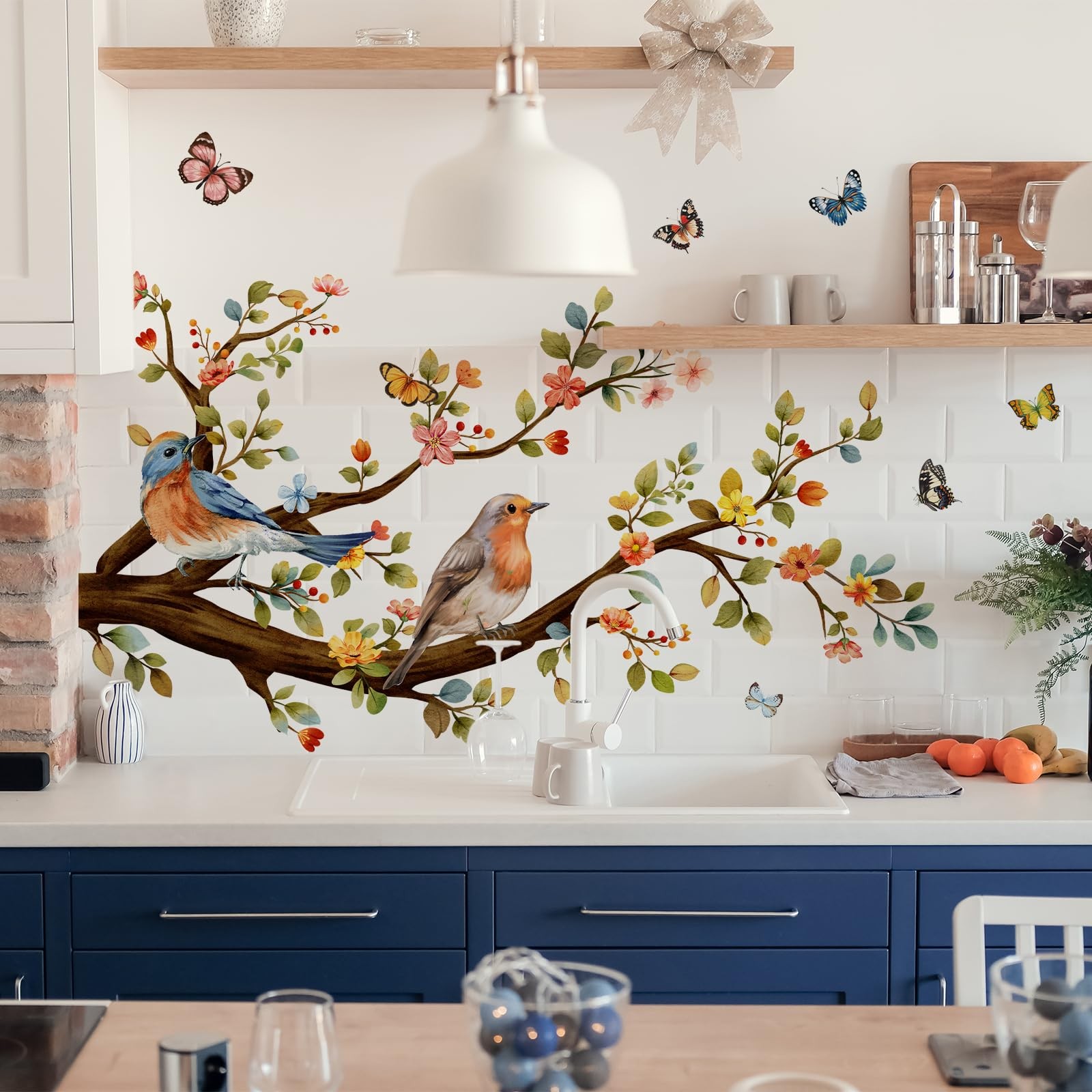 Colorful Flower Branch Bird Wall Stickers Watercolor Bird Butterfly Wall Deca…
