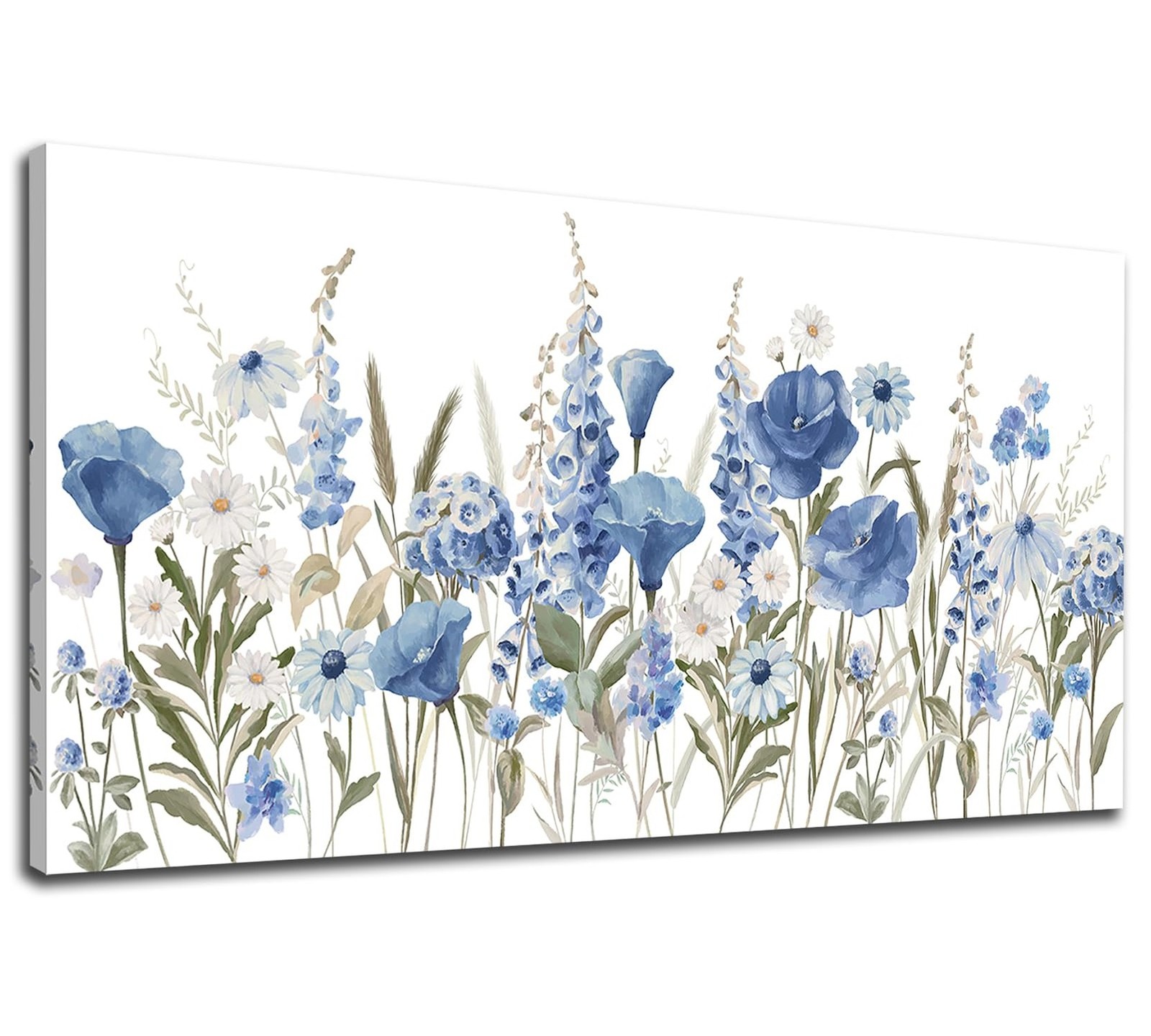 arteWOODS Elegant Flowers Wall Art – Blue White Botanical Pictures for Wall D…