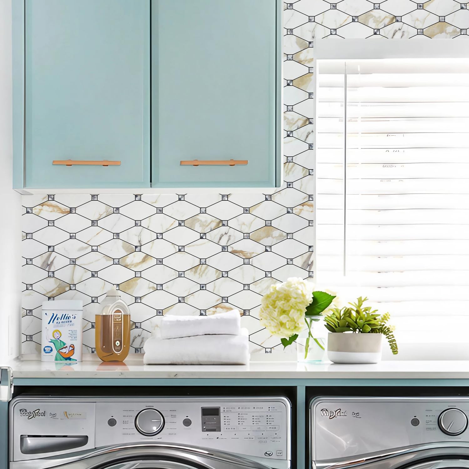 STICKGOO Peel & Stick Backsplash – 10 Sheets Calacatta Gold PVC Mosaic Tiles
