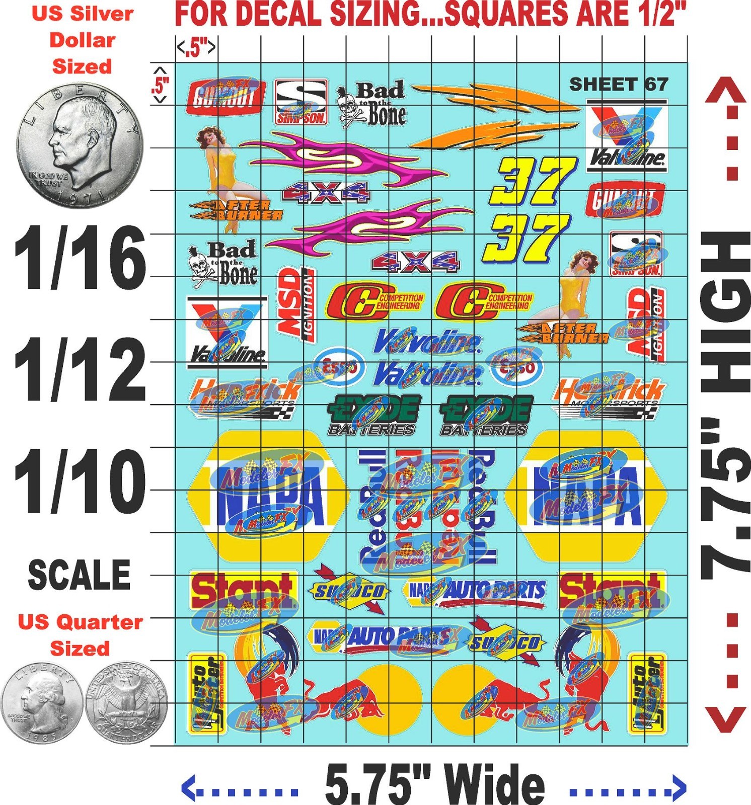 WHITE Vinyl Sticker Sheet 67-R/C MODEL Decal fits 1/10-1/16 Scale redbullRACING